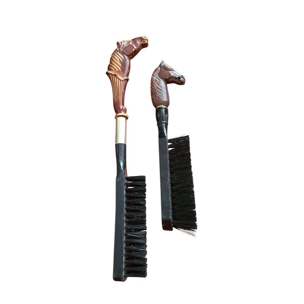 Vintage Set Of 2 Horse Head Shoe Brushes 1950s 11" and 8"